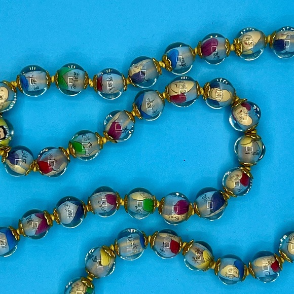 Reverse Painted Glass Prayer Beads Vintage - Picture 2 of 6